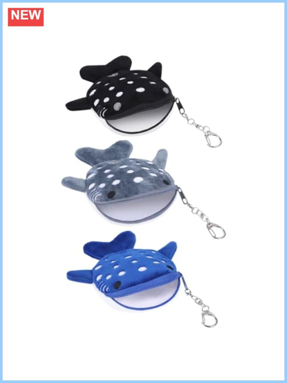 3 PCS Plush Coin Purse Set Zipper Wallet Embroidered Marine Animal